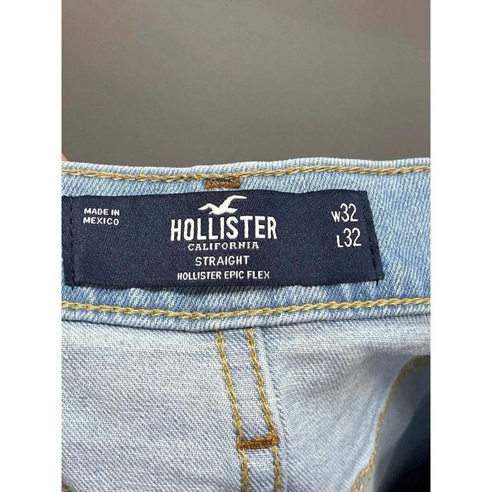 Hollister Epic Flex Straight Leg Jeans Mens 32x32 Light Wash Blue Denim